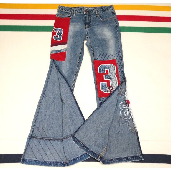 RARE Y2K Pepe Jeans Women 28x33 Patchwork Flare Bootcut Slit Bratz Core VTG - Picture 1 of 10